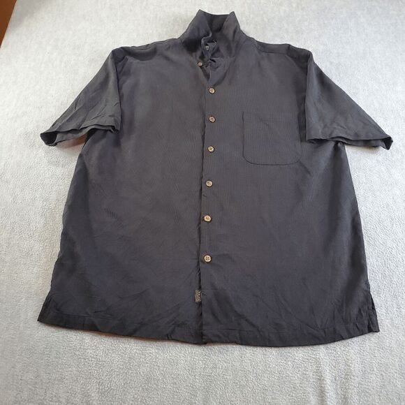 Tommy Bahama Shirt Men XL Black 100% Silk Hawaiian Aloha Tiki Bar Button Up - Picture 1 of 13